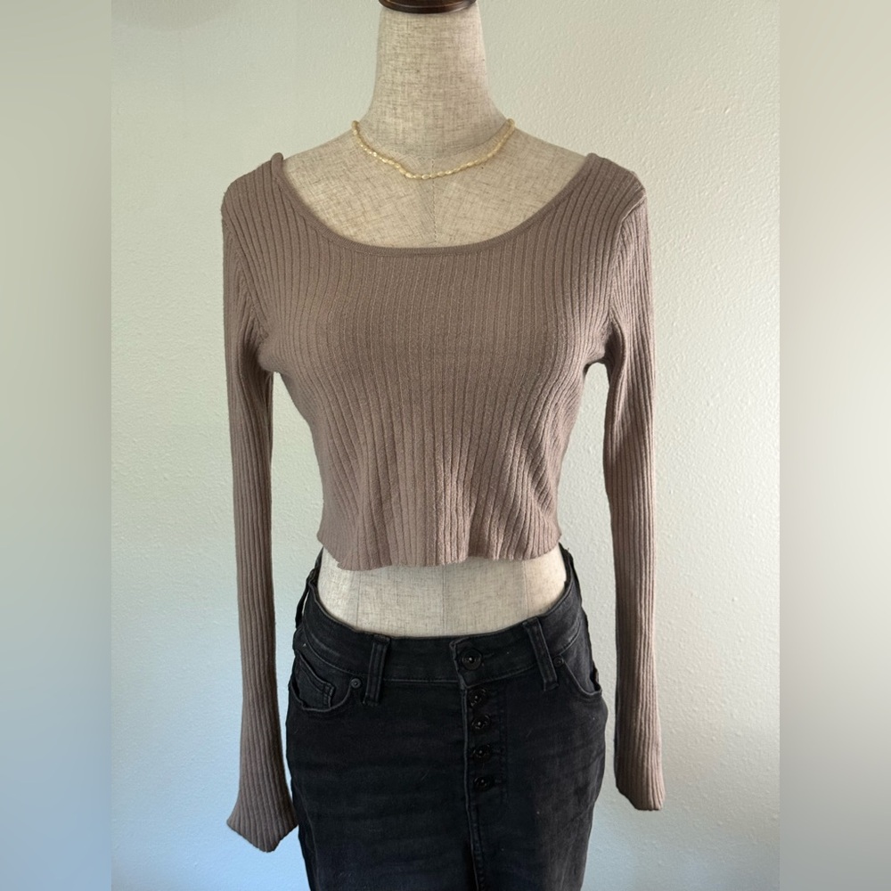 Dreamers Ribbed Knit Long Sleeve Top - Tan
